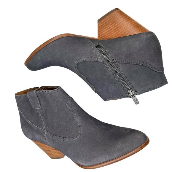 FRYE Rory Bootie Shootie Ankle Zip Almond Toe Nubuck Leather Gray Sz 9.5 Western - Picture 4 of 10